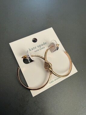 kate spade rose gold hoop earrings with pavé heart charm